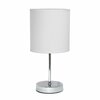 Creekwood Home Traditional Petite Metal Stick Bedside Table Desk Lamp in Chrome with Fabric Drum Shade, White CWT-2003-WH